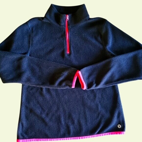 Black Pullover Fleece With Pink Trim & Thumbholes School! - Picture 1 of 7